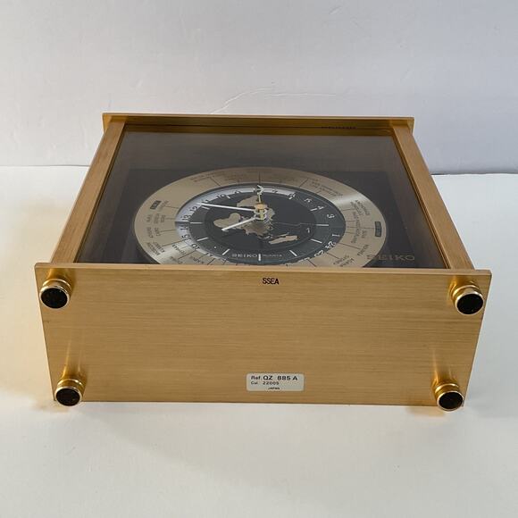 VTG 80s Seiko Quartz World Time Zone Clock With Airplane Second Hand Desk Mantle - Picture 9 of 12